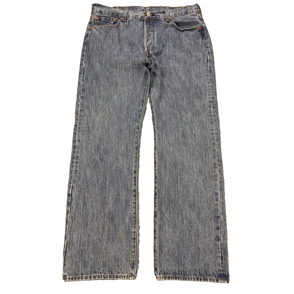 Levis 501 Jeans Men 38x32 Blue Straight Leg Button Fly‎ Perfect Fade Denim